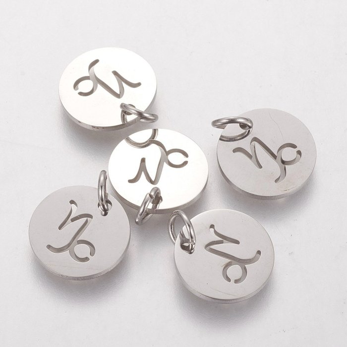 Stainless Steel Zodiac Charm Capricorn Silver 12mm