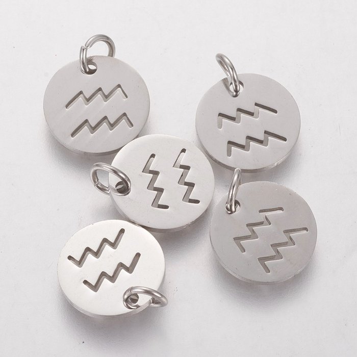 Stainless Steel Zodiac Charm Aquarius Silver 12mm
