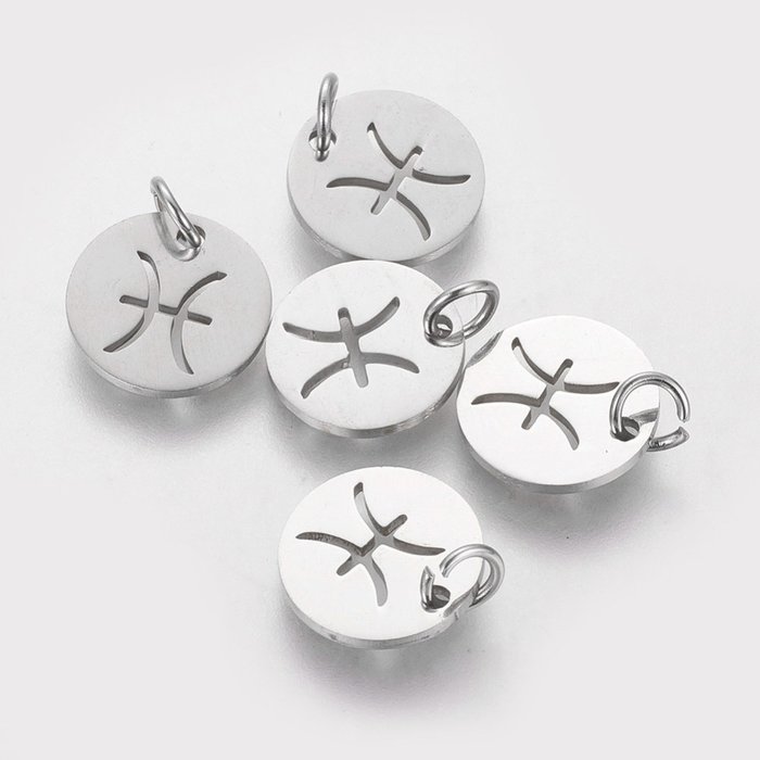 Stainless Steel Zodiac Charm Pisces Silver 12mm
