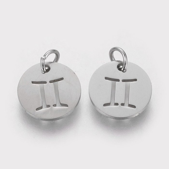 Stainless Steel Zodiac Charm Gemini Silver 12mm