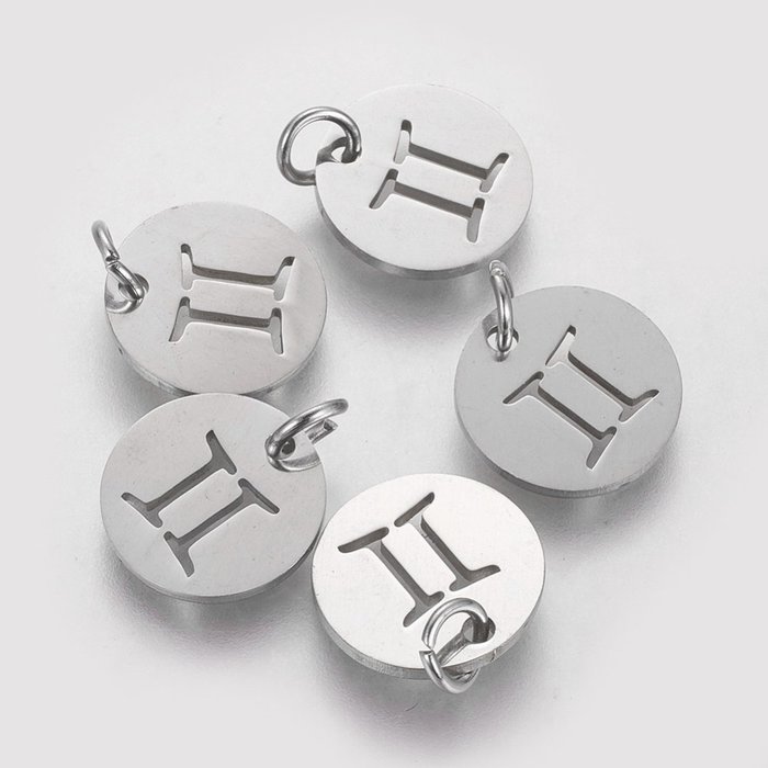 Stainless Steel Zodiac Charm Gemini Silver 12mm