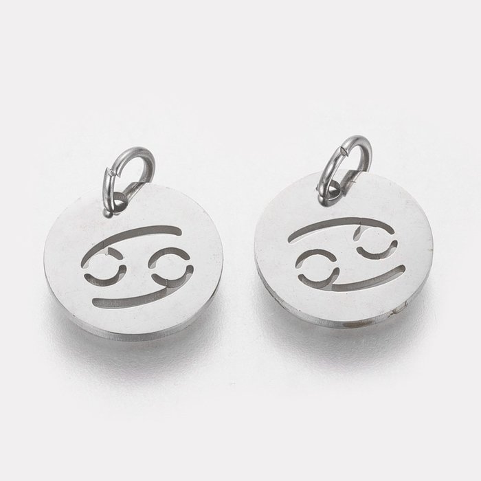 Stainless Steel Zodiac Charm Cancer Silver 12mm