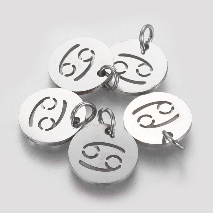 Stainless Steel Zodiac Charm Cancer Silver 12mm