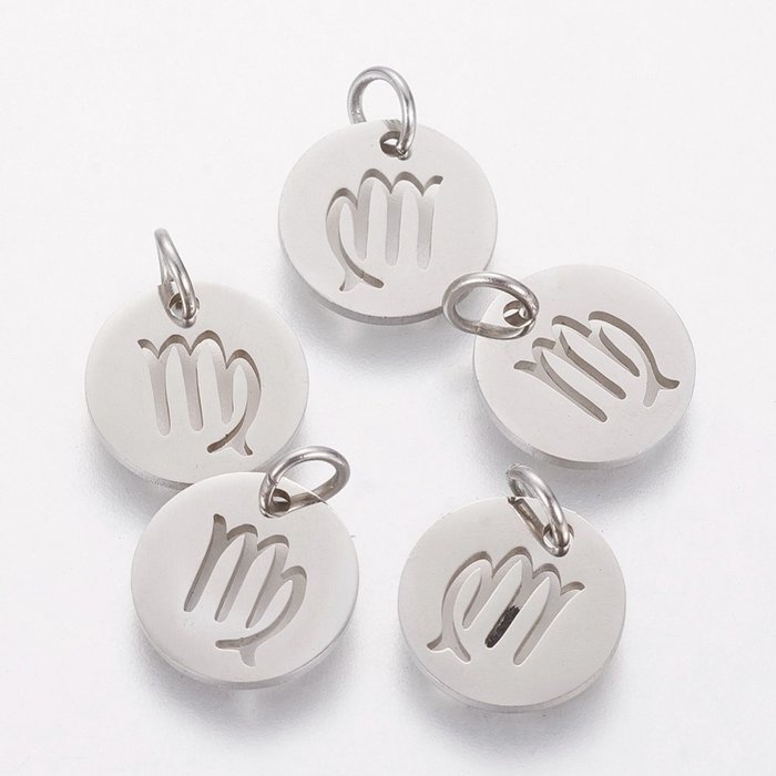 Stainless Steel Zodiac Charm Virgo Silver 12mm