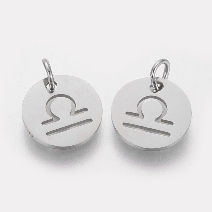 Stainless Steel Zodiac Charm Libra Silver 12mm