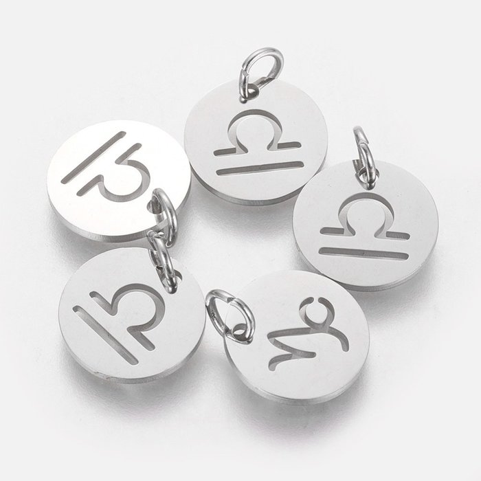 Stainless Steel Zodiac Charm Libra Silver 12mm