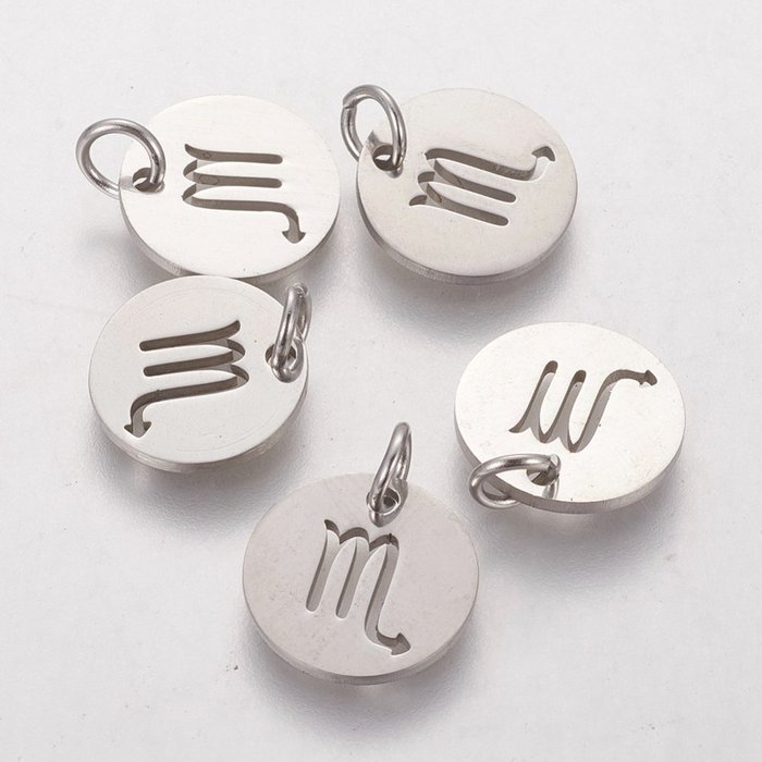 Stainless Steel Zodiac Charm Scorpio Silver 12mm