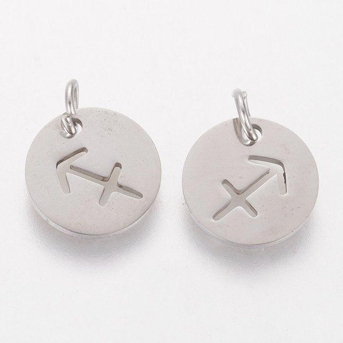 Stainless Steel Sterrenbeeld Bedel Boogschutter Zilver 12mm