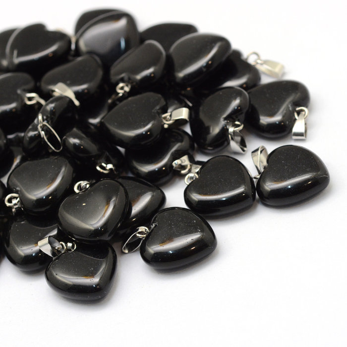 Natural Black Stone Edelsteen Bedel Hart 17x15mm