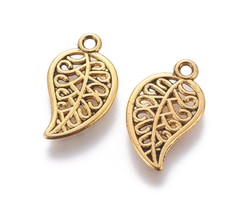 10 stuks Stylish Blaadje Bedel Gold Plated Nikkelvrij 18x10mm