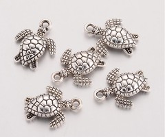 6 stuks Schildpad Bedel Zilver 16x12mm