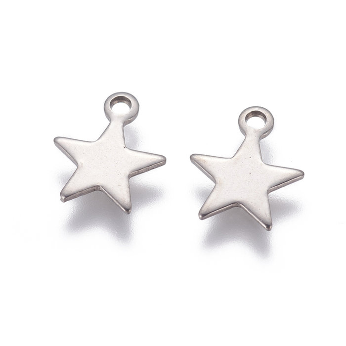 Stainless Steel Star Charm Silver 10x9mm, 5 pieces