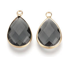 2 pieces Glass Pendant Drop Black 18x10mm