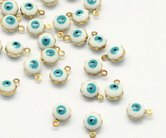 5 stuks Bedel met Oog Wit en Turkoois 9x7mm