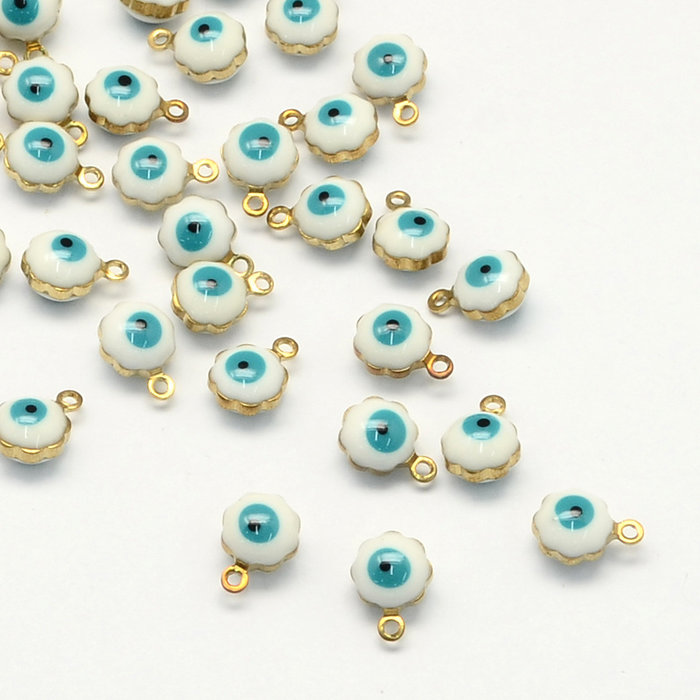Charm with Eye White and Turquoise 9x7mm, 5 pieces