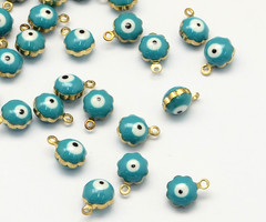 5 stuks Bedel met Oog Turkoois en Wit 9x7mm