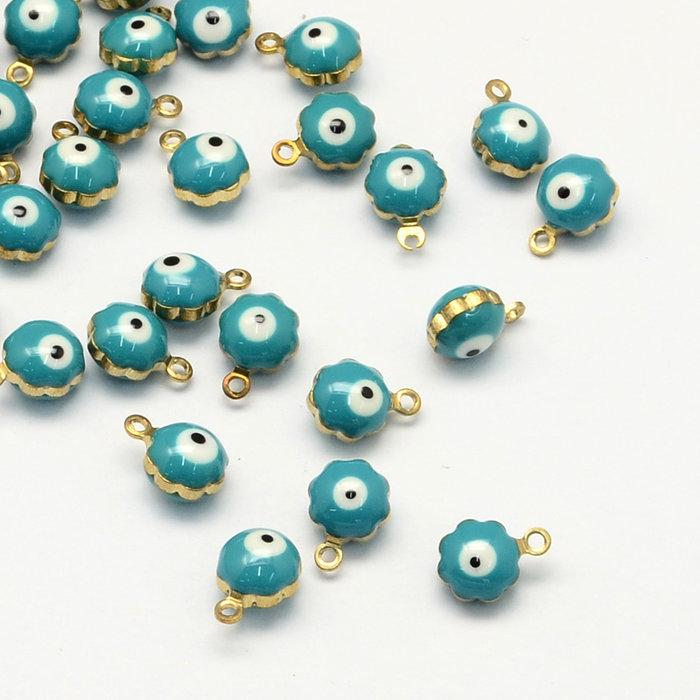 Bedel met Oog Turkoois en Wit 9x7mm, 5 stuks