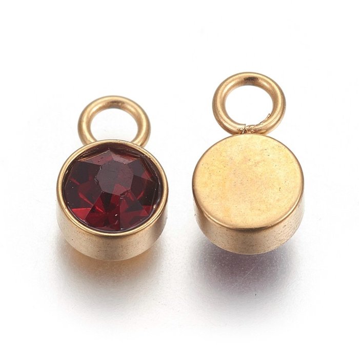 Stainless Steel Bedel Gold Plated met Garnet Glass Rhinestone 10x6mm