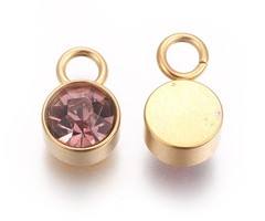 Stainless Steel Charm Gold Plated with Light Amethyst Glass Rhinestone 10x6mm