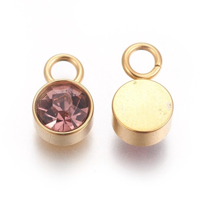 Stainless Steel Charm Gold Plated with Light Amethyst Glass Rhinestone 10x6mm