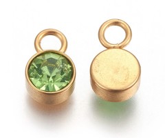 Stainless Steel Charm Gold Plated with Peridot Glass Rhinestone 10x6mm