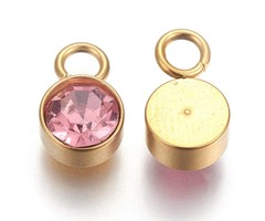 Stainless Steel Bedel Gold Plated met Light Rose Glass Rhinestone 10x6mm