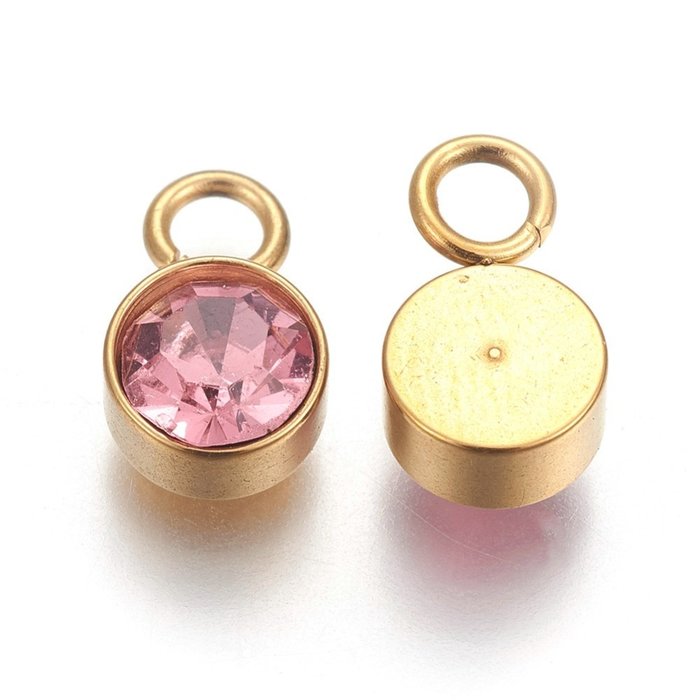 Stainless Steel Bedel Gold Plated met Light Rose Glass Rhinestone 10x6mm