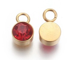 Stainless Steel Charm Gold Plated with Light Siam Glass Rhinestone 10x6mm