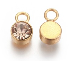Stainless Steel Charm Gold Plated with Light Colorado Topaz Glass Rhinestone 10x6mm