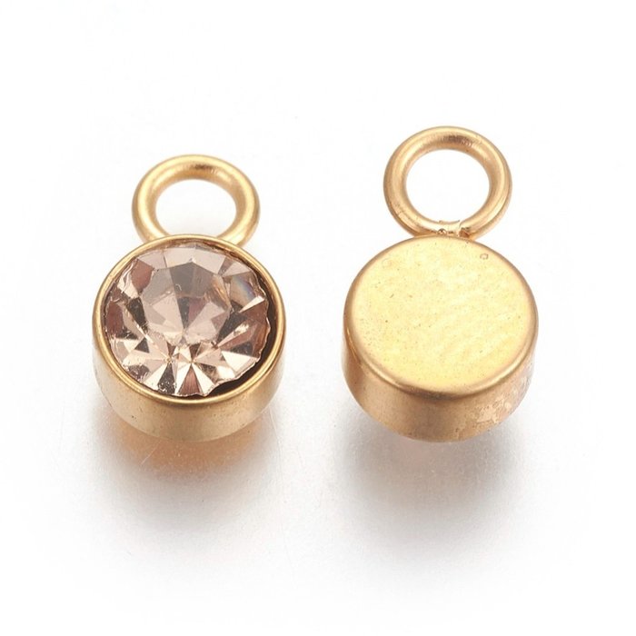 Stainless Steel Charm Gold Plated with Light Colorado Topaz Glass Rhinestone 10x6mm