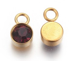 Stainless Steel Charm Gold Plated with Siam Glass Rhinestone 10x6mm