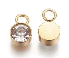 Stainless Steel Charm Gold Plated with Crystal Glass Rhinestone 10x6mm