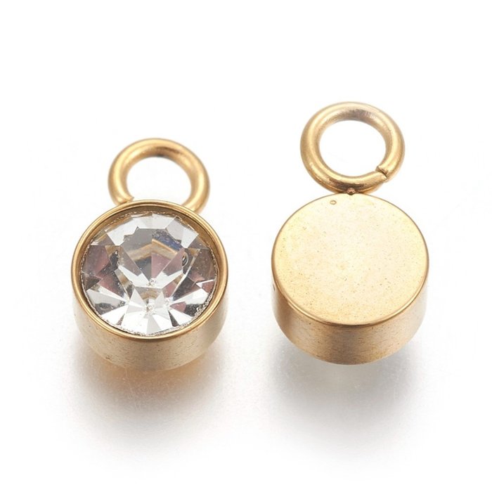 Stainless Steel Bedel Gold Plated met Crystal Glass Rhinestone 10x6mm