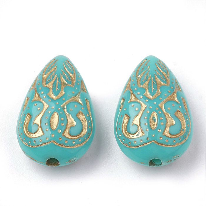 Acrylic Beads Drop Vintage Turquoise 18x11mm, 10 pieces