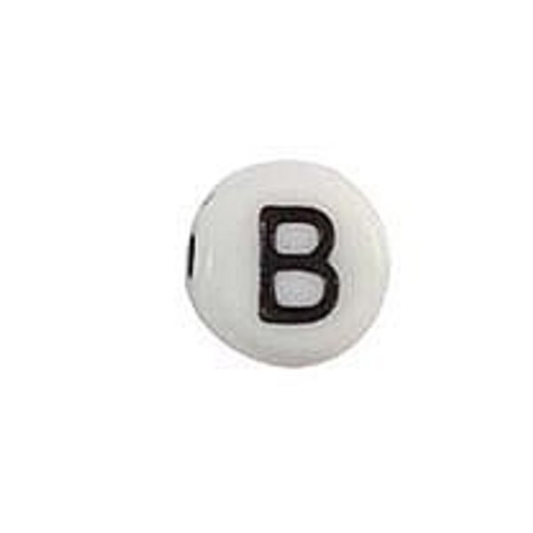 Letter Bead Acrylic Black White 7mm B, 20 pieces