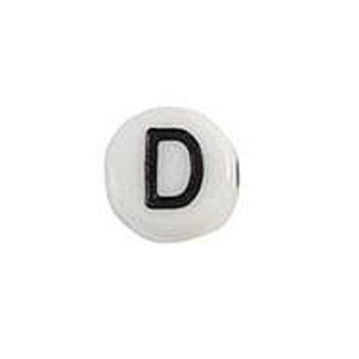Letter Bead Acrylic Black White 7mm D, 20 pieces