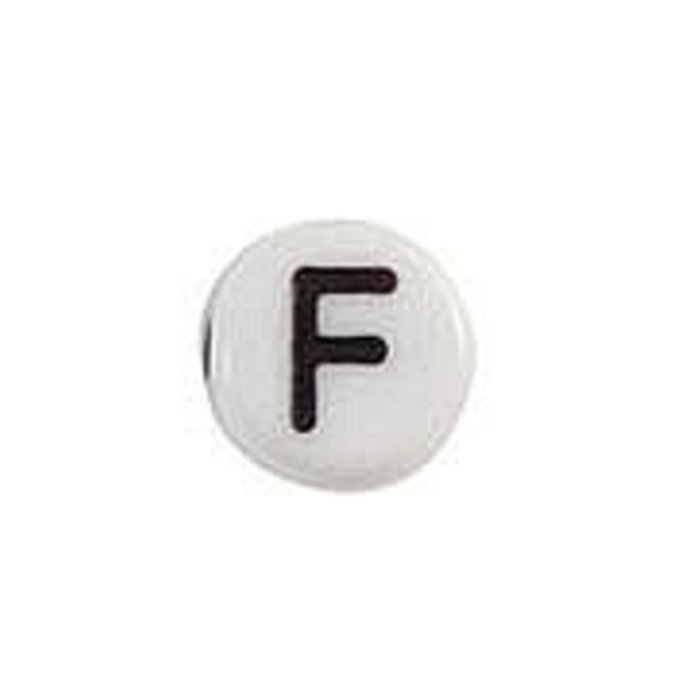 Letter Bead Acrylic Black White 7mm F, 20 pieces