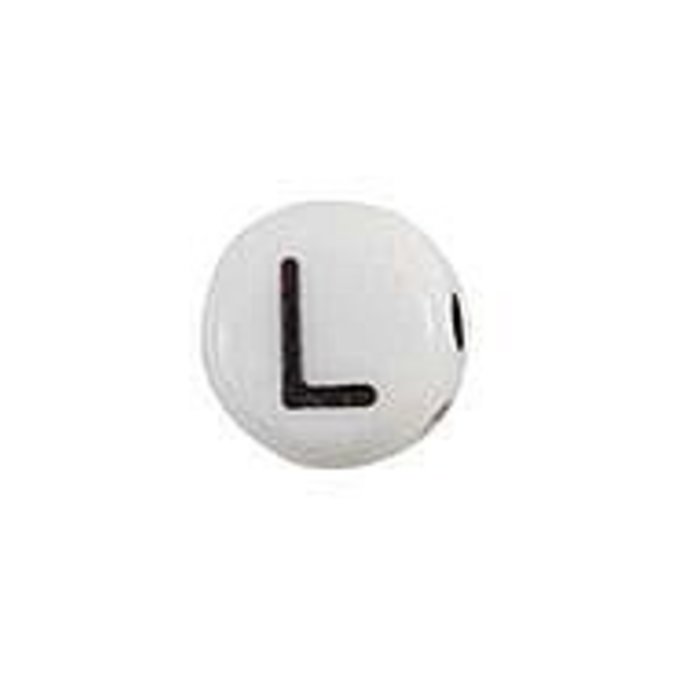 Letter Bead Acrylic Black White 7mm L, 20 pieces