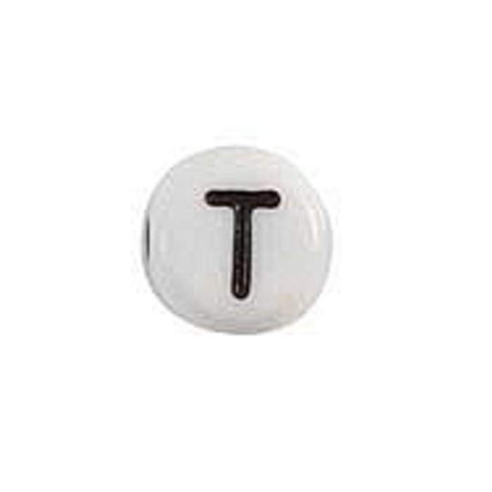 Letter Bead Acrylic Black White 7mm T, 20 pieces
