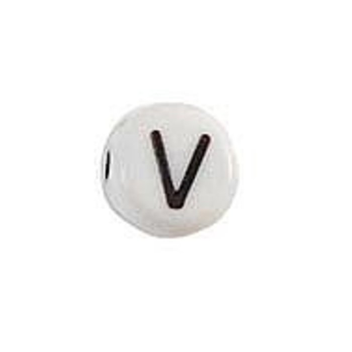 Letter Bead Acrylic Black White 7mm V, 20 pieces