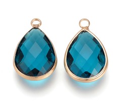 2 pieces Glass Pendant Drop Petrol 18x10mm