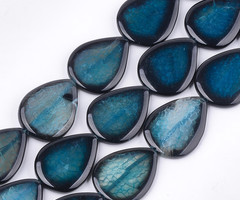 Natural Crackle Agate Teardrop Beads Petrol 40x30mm, strand 9 pieces