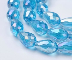 10 stuks Druppelkralen Shine 15x10mm Aqua Blauw