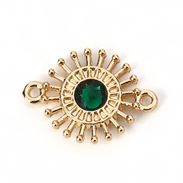 3 pieces Connector Sun Gold Plated 20x15mm Emerald - 2345
