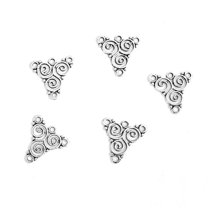 4 stuks Driehoek Connector met Spiraal 19mm Zilver
