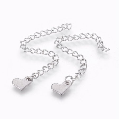 5 pieces Stainless Steel Chain Extension Heart 70x3mm