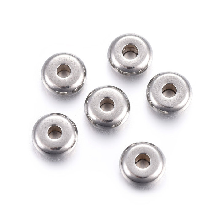 10 stuks Stainless Steel Spacer Beads Zilver 6x3mm