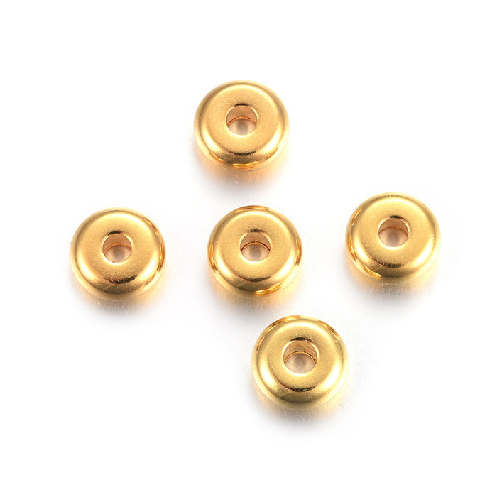 10 stuks Stainless Steel Spacer Beads Gold Plated 6x3mm - A06