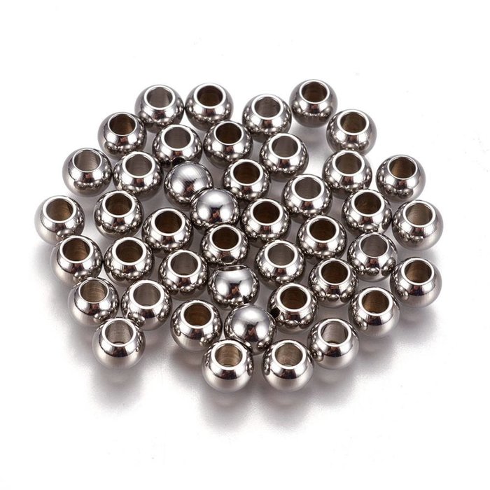 20 pieces Stainless Steel Spacer Beads Silver 6x5mm, hole size 2.5mm