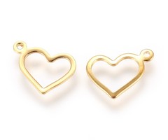4 pieces Stainless Steel Heart Charm Gold Plated 10x14mm
